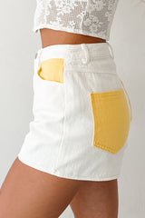 Blooming Anyway Contrast Denim Shorts (Off White/Yellow)