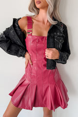 One Of None Pleated Faux Leather Dress (Magenta)