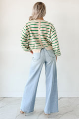 Morning Rituals Striped Button Detail Sweater (Green)