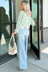 Morning Rituals Striped Button Detail Sweater (Green)