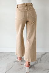 Maizie Tummy Control Wide Leg Cropped Risen Jeans (Latte)