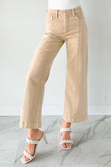Maizie Tummy Control Wide Leg Cropped Risen Jeans (Latte)