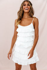 Freya Layered Ruffle Shift Dress White
