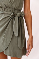 Kay Wrap Skirt Wooden Embellishment Dress Khaki