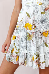 Sanctuary Applique Bust Tie-Knot Back Dress Floral Print White