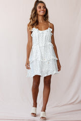 Maria Frill Trim Polka Dot Dress White