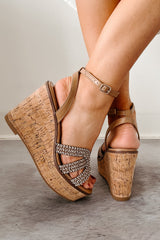 Glitter & Glances Ankle Strap Wedge Sandals (Natural)