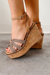 Glitter & Glances Ankle Strap Wedge Sandals (Natural)