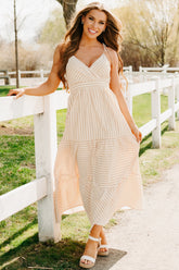 Dancing On Stars Striped Maxi Dress (Taupe)
