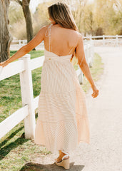 Dancing On Stars Striped Maxi Dress (Taupe)