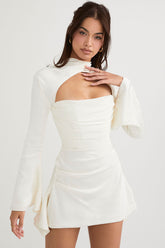 Silky Satin High Neck Long Sleeve Cutout Party Mini Dress