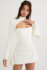 Silky Satin High Neck Long Sleeve Cutout Party Mini Dress