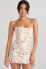 Silky Satin Pleated Trim Corset Strapless Party Mini Dress