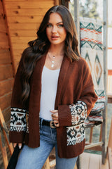 As It Goes Long Sleeve Aztec Cardigan (Dark Brown)