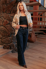 Easy Layers Cable Knit Fair Isle Jacket (Brown/White)