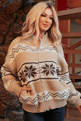 Easy Layers Cable Knit Fair Isle Jacket (Brown/White)