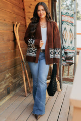 As It Goes Long Sleeve Aztec Cardigan (Dark Brown)