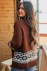 As It Goes Long Sleeve Aztec Cardigan (Dark Brown)