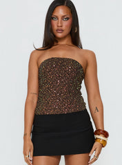 Zohara Sequin Strapless Top Brown
