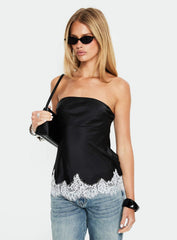 Fiorelle Strapless Lace Trim Satin Top Black / White