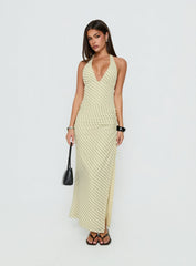 Adolena Halter Ruched Maxi Dress Yellow Stripe