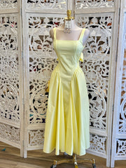 Yellow Tie Back Midi Dress- No Estira, Not Stretchy