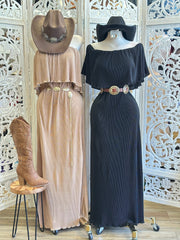Pleated Maxi Dress- Estira, Stretchy