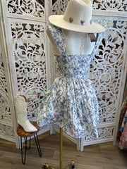 Blue Print Corset Dress- Slightly Stretchy, Estira Poco
