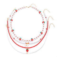 4 Piece Strawberry Pearl Beaded Necklace