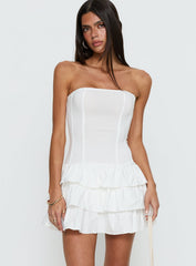 Valentia Tiered Mini Dress White
