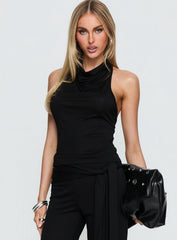 Katiana High Neck Cowl Top Black
