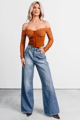 Her Reign Mesh Off The Shoulder Crop Top (Cappuccino)