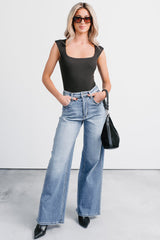 Cross Your Mind Wide Shoulder Straps Bodysuit (Black)