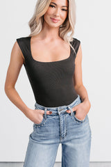 Cross Your Mind Wide Shoulder Straps Bodysuit (Black)