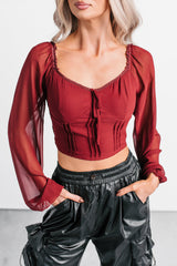 Forever This Way Lace Trim Peasant Blouse (Burgundy)