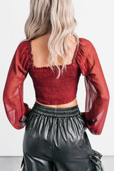 Forever This Way Lace Trim Peasant Blouse (Burgundy)