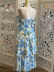 Ruffle Blue Floral Midi Dress- Estira,