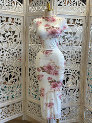 Mesh Floral Midi Dress- Stretchy, Estira