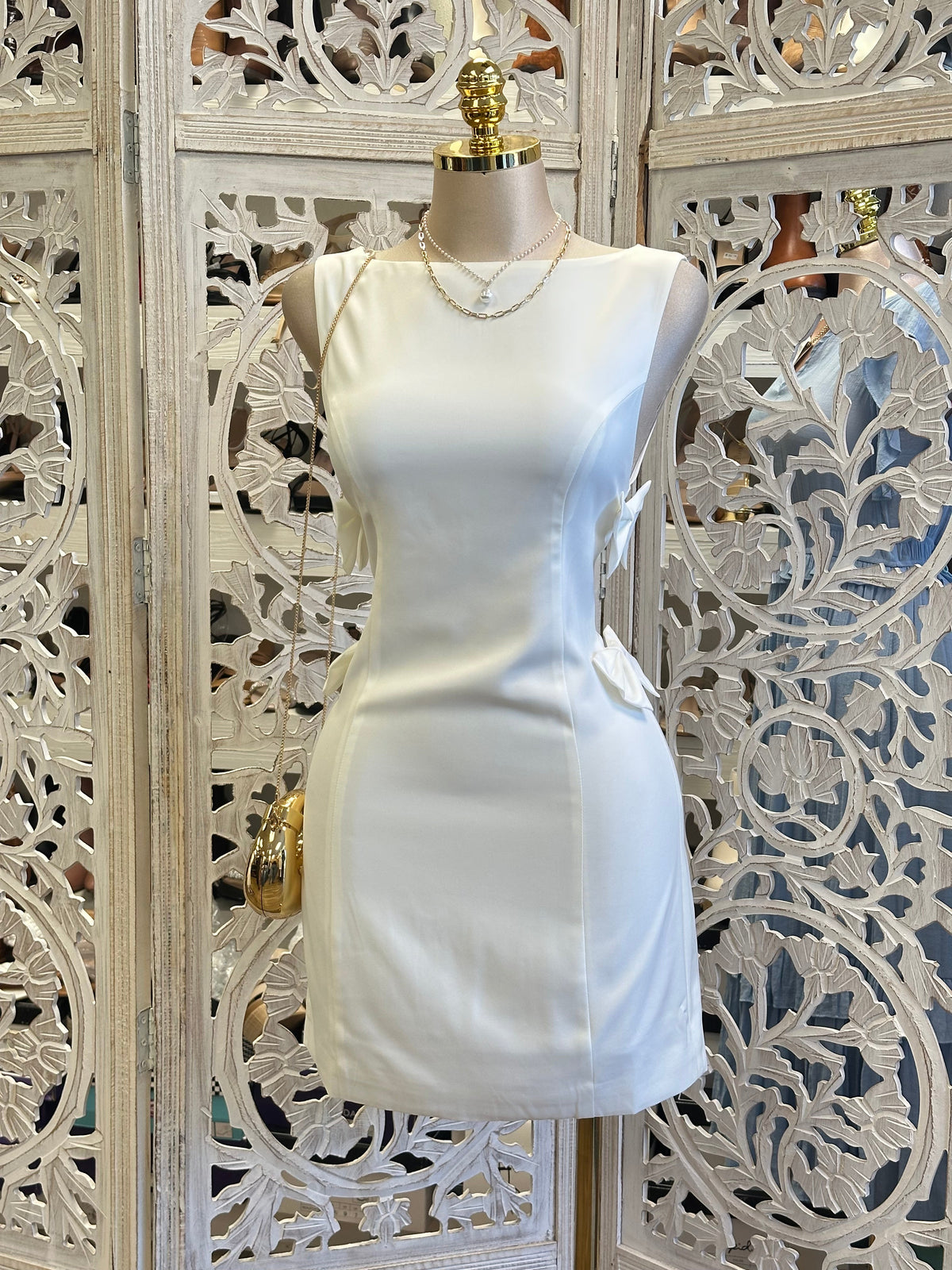 Bow Line Mini Ivory Dress -No Estira, Not Stretchy