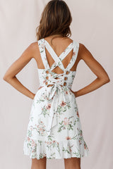 Taj Lace-Up Back Asymmetrical Hem Dress Floral Print White