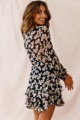 Kerry Layered Balloon Sleeve Dress Navy/Beige