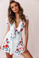 Lydia Plunging Neckline Floral Dress White