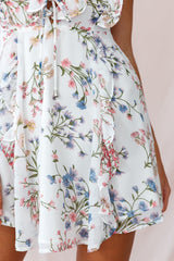 Maison Lace-Up Bust Ruffle Dress Ivory Floral