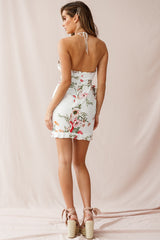 Natalie Sweetheart Neckline Wrap Dress Floral Print White
