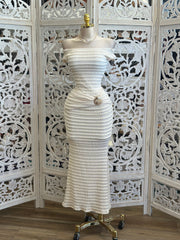 Ivory Boat Neck Mini Ruffle Shell Dress- Slightly Stretchy, Estira Poco
