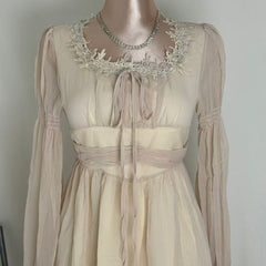 Square-Neck Long-Sleeve Chiffon Dress