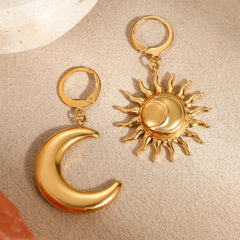18K Gold-Plated Asymmetrical Sun & Moon Earrings