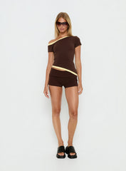 Eustace Off Shoulder Asymmetrical Top Brown / Yellow