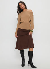 Xaria Off Shoulder Knit Jumper Tan