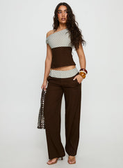 Past Life Fold Over Waistband Trousers Brown / Stripe